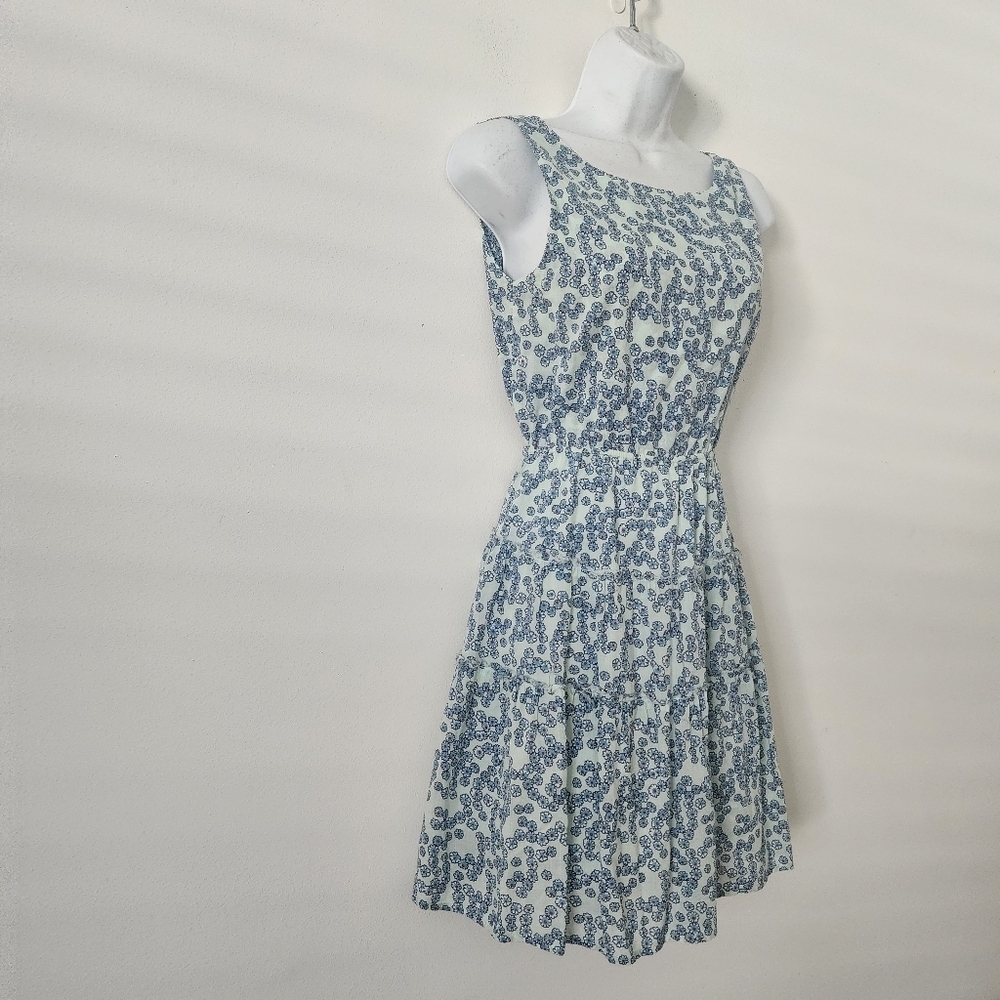 Maje Blue and White Floral Print Tiered Sundress Size 1 Backless Summer Dress - Picture 5 of 13